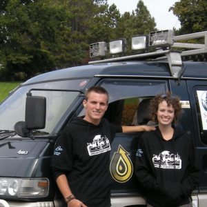 Tyson Jerry and Chloe Walker. The duo made the Guinness Book of World Records for driving the most miles in a vegetable oil powered van.